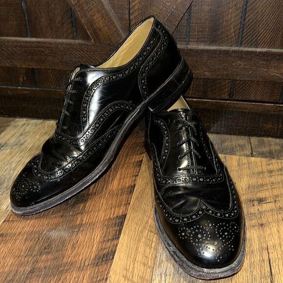 Johnston & Murphy 08555 Men`s Size 12 D Black Leather Wingtip Oxford 
Size 10 - Picture 1 of 12